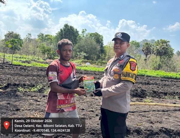 Sisihkan Gaji Demi Petani, Bhabinkamtibmas Desa Oelami Brigpol Rian Welsyah Bantu Bibit Jagung Dan Sayuran Untuk Kelompok Tani