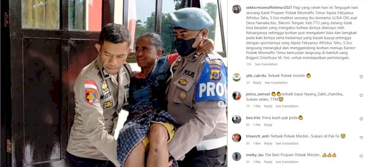 Aksi Kanit Propam Polsek Miotim Gendong Seorang Ibu, Netizen : Terima Kasih Pak Polisi